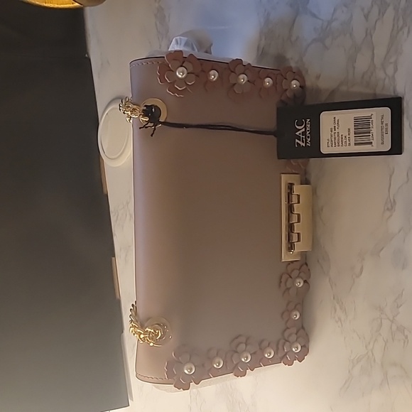 ZAC POSEN MINI EARTHETTE LEATHER SHOULDER BAG - SILVER ROSE - Picture 6 of 10